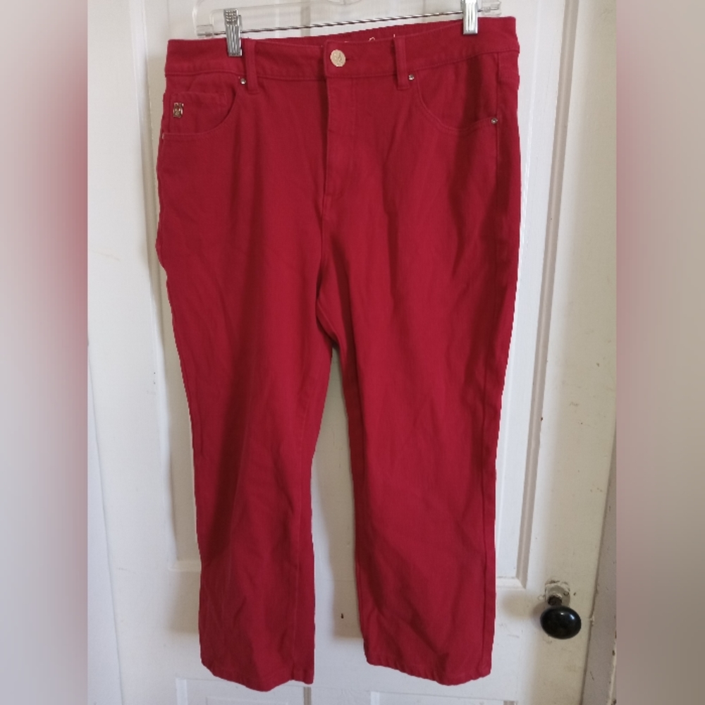 Sz 12 Belle Kim Gravel Red Flexibelle Cropped Jeans